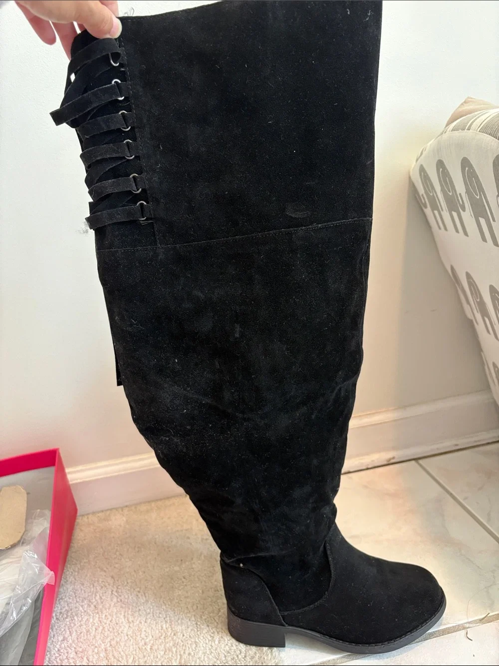 Over-the-Knee black suede wide calf boots